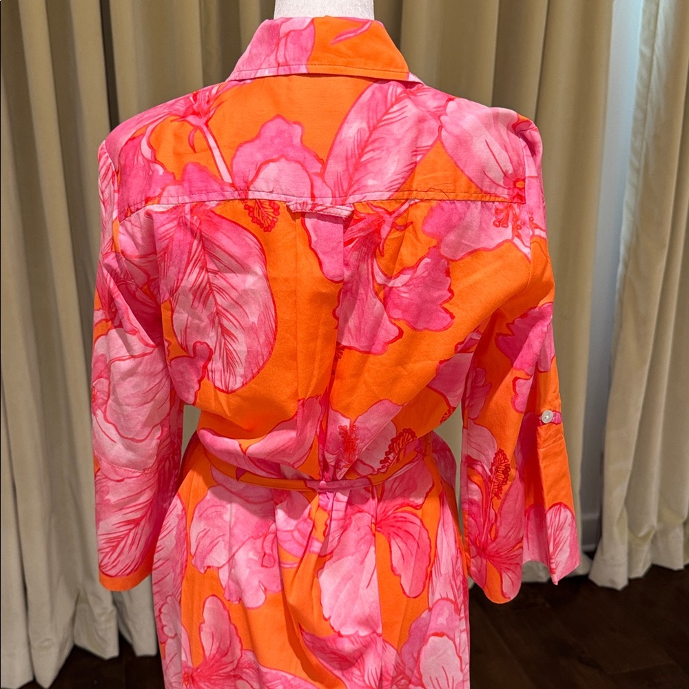 Finley - Women’s Alex Long Midi Shirt Dress Orange & Pink Floral - Size: XS - Picture 6 of 9